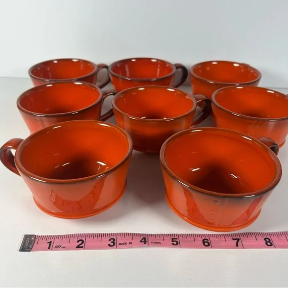 Metlox by Poppytrail MCM Mid Century Red Rooster Set 8 Cups Rivets Vintage 1950 - Picture 7 of 7